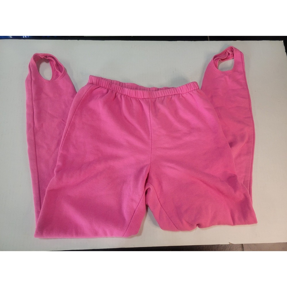 Vintage Fritzi Hot Pink Fleece Stirrup Pants High Waist Leggings Made in USA M
